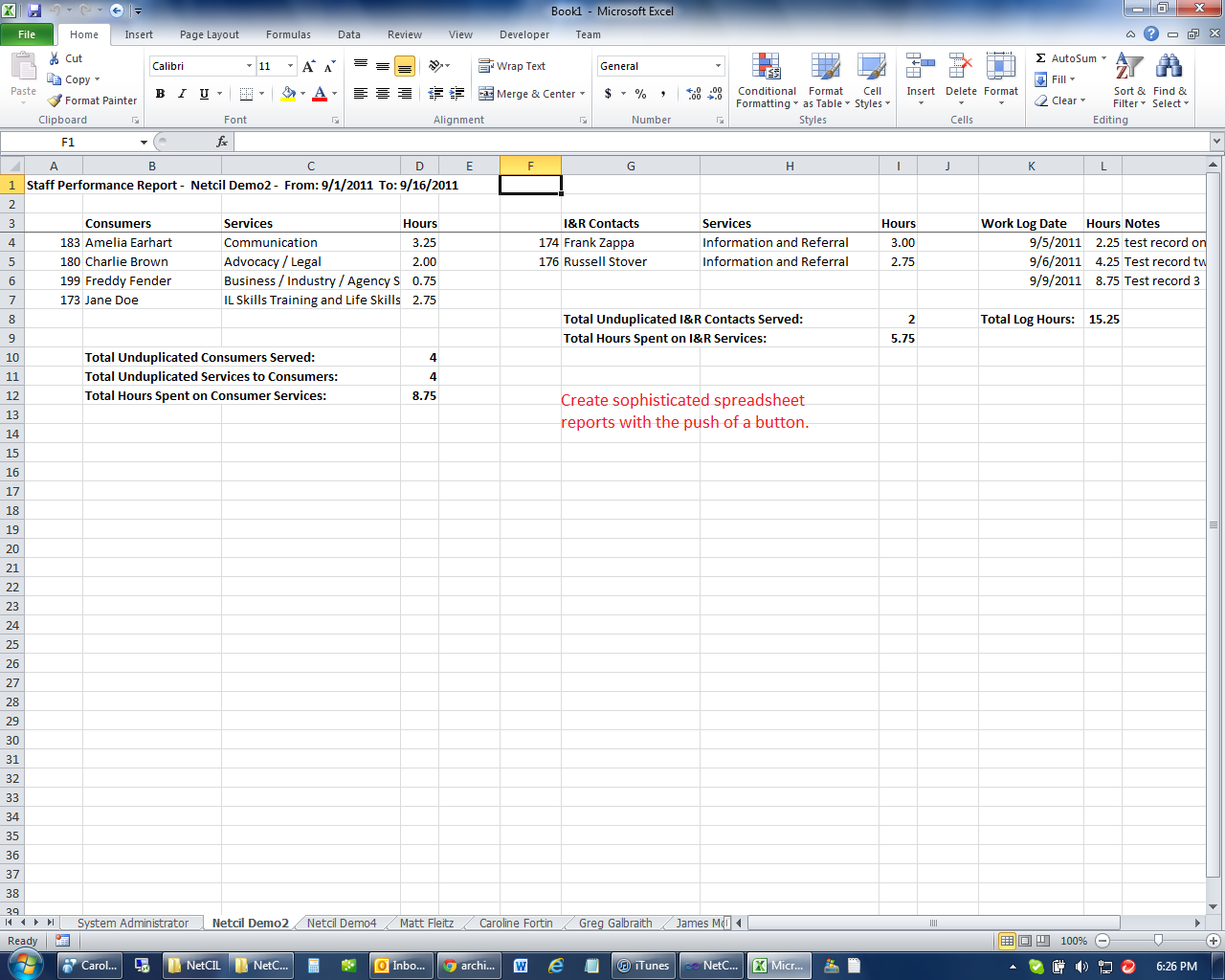 NetCIL Spreadsheet view.