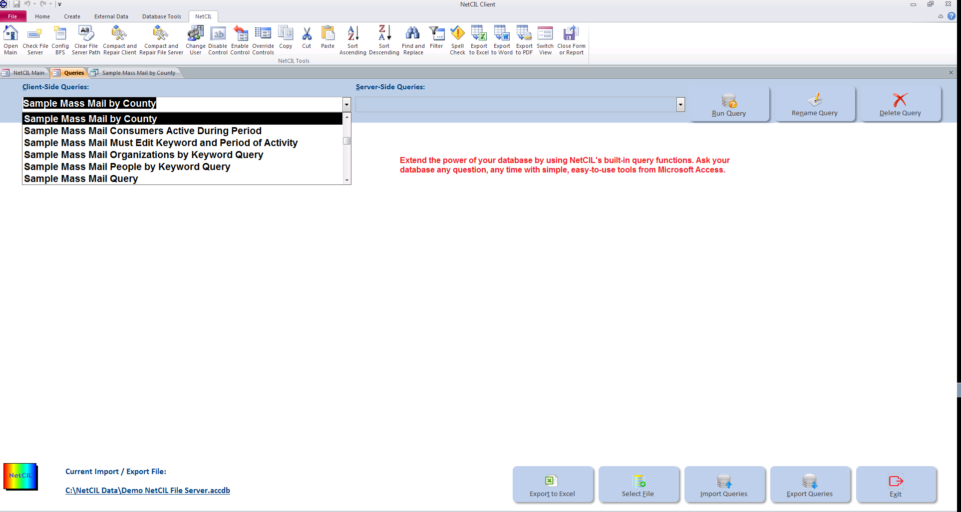 NetCIL Query form.